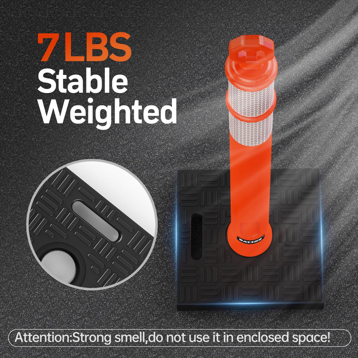 BATTIFE 3 Pack 42 Inch Orange Traffic Delineator Posts with Reflective Collars and Base, Safety Cones for Construction Zones and Driving Practice