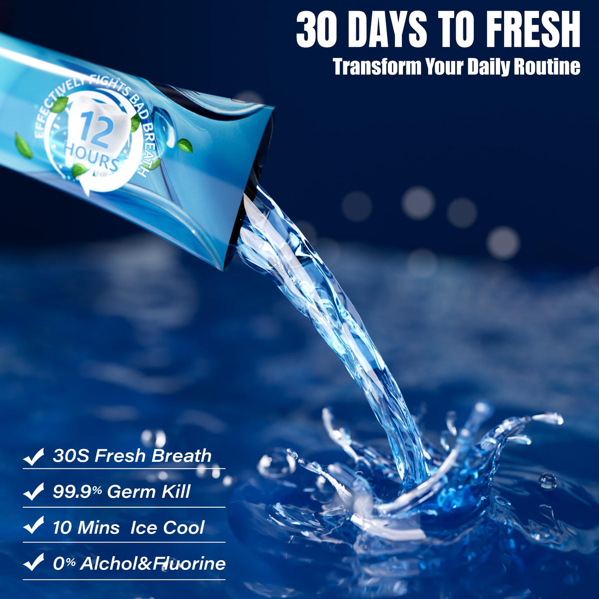Portable Travel Size Mouthwash Packets - TSA-Approved Mini Mint Mouthwash for Adults, Alcohol & Fluoride-Free Oral Care for Air Travel, Dates & Office, 60 Individually Wrapped 0.4oz Packs