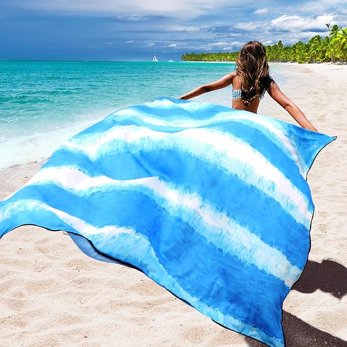 WIWIGO Beach Blanket Waterproof Sandproof Beach Mat 79" X 83"/10'x9'for 2-8 Adults Quick Drying Outdoor Picnic Mat Beach Accessories for Travel, Camping, Hiking