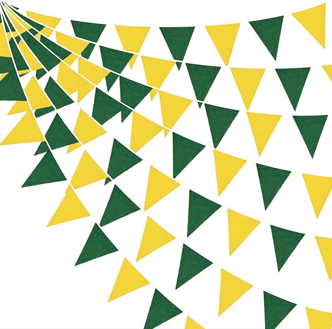 46Ft Yellow Green Party Decorations Yellow Green Burlap Banner Triangle Pennant Flag Linen Garland Streamers for Master Golf Birthday Baby Shower Rustic Spring Wedding Jungle Golf Party Decorations