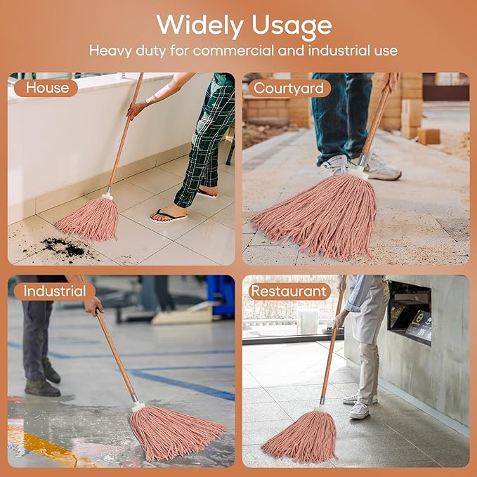 Matthew Cleaning Screw-on Heavy Duty Cotton Wet Mop Replacement Heads(Orange, Medium,3Pack) with 2 Pack Microfiber Cloth for Residential & Commercial Floor Cleaning Use- Fit Standard American Screw