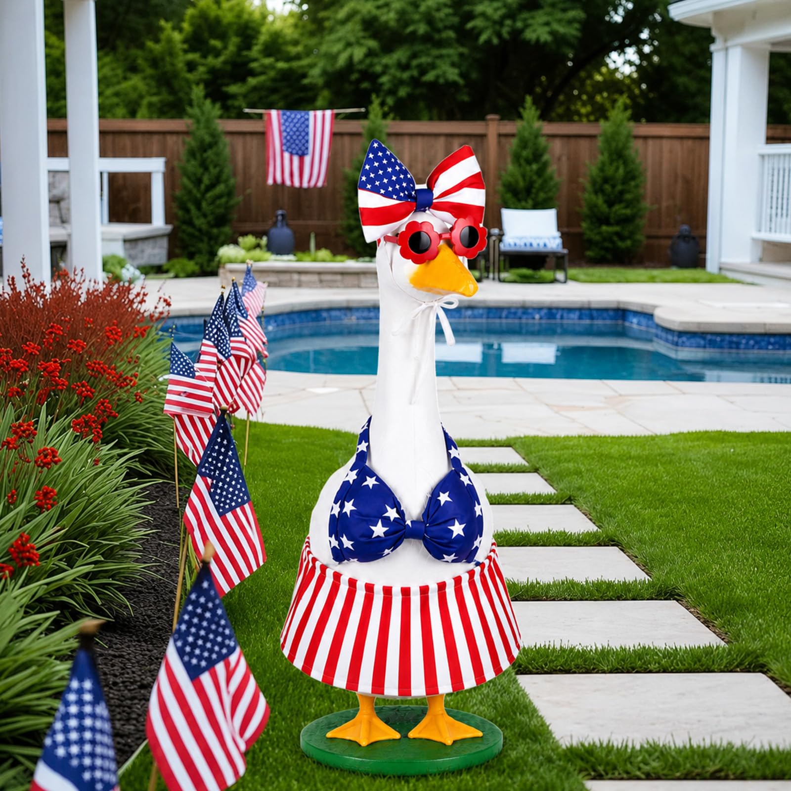 Vzuito 4th of July Porch Goose Outfit, Independence Day Lawn Goose Outfits, 23inch Geese Outfits Clothes Patriotic Geese Costume for Outdoor Yard Garden Decor (Style 5)