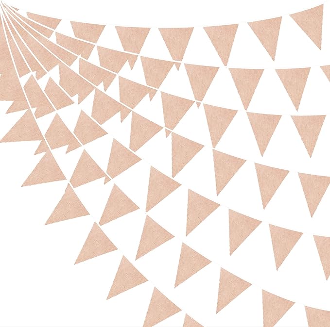 46Ft Nude Party Decorations Beige Burlap Banner Nude Triangle Pennant Flag Linen Garland Streamers for Vintage Boho Birthday Rustic Baby Shower Wedding Graduation Camping Party Decorations