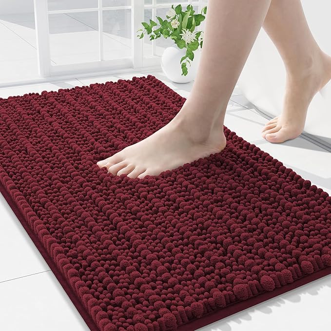 Arotive Luxury Chenille Bathroom Rug Mat, Extra Soft Thick Absorbent Shaggy Bath Rugs, Non-Slip Machine Wash Dry, Plush Bath Mats for Bathroom, Shower and Tub, 36x24, Burgundy