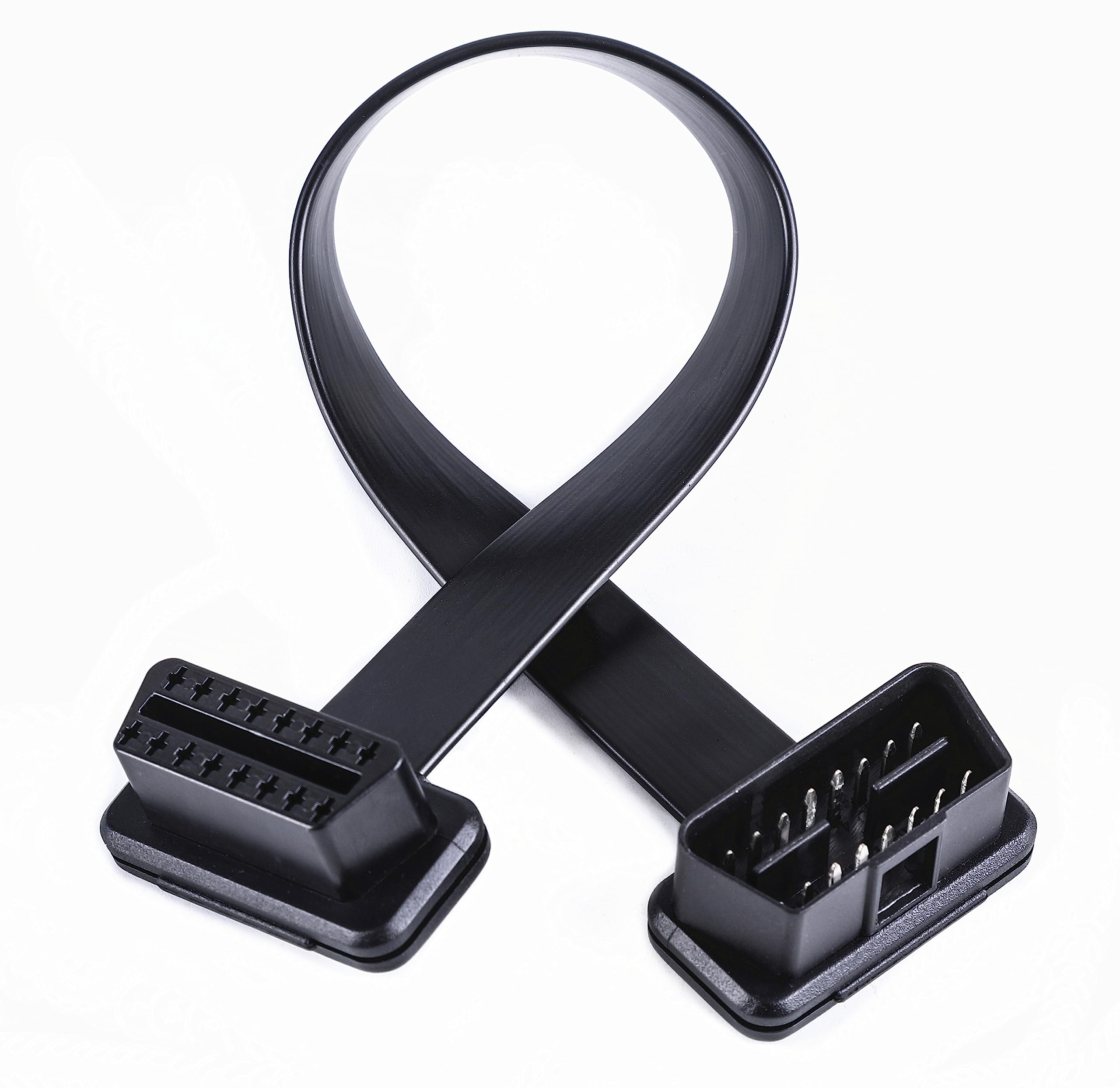 Low Profile OBD 2 OBD ii Male to Female Ribbon Extension Diagnostic Cable 16pins Connected Fully for Scan Tool Code Reader 1ft/3