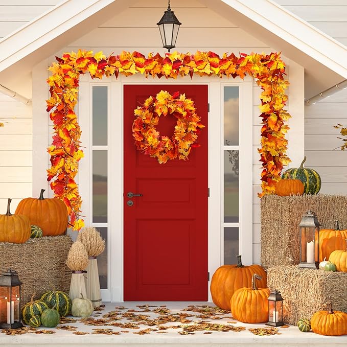 23.6Ft Thanksgiving Decorations Fall Decor for Home Lighted Fall Garland Maple Leaves Total 80 LED Fall Decorations for Home Halloween Decorations Outdoor String Lights for Autumn Decor Harvest