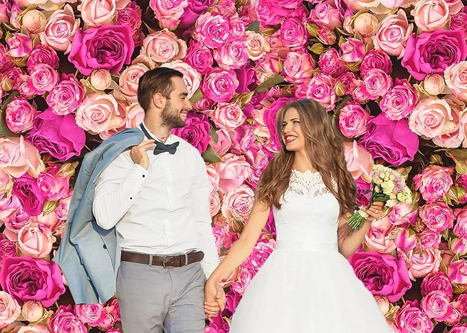 8x6FT Pink Red Rose Floral Wall Backdrop Flowers Photography Background Mothers Day Valentine's Day Backdrop Girls Birthday Party Baby Shower Wedding Decoration Banner
