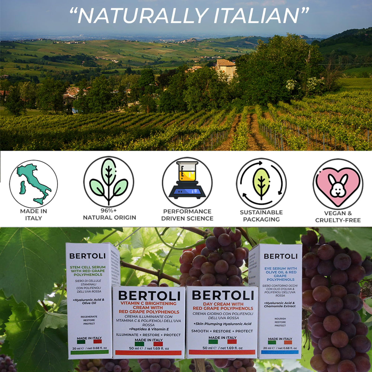 BERTOLI Polyphenol Cream – Age-Defying Face Moisturizer with Hyaluronic Acid & Resveratrol – Rich Italian Wrinkle Cream Made in Italy, Deep Hydration, Collagen Support, 98% Natural, Clean Skincare