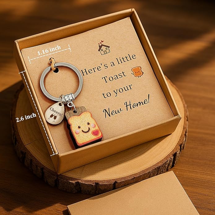 Cute Toast Keychain for Girls, New Beginnings Gifts for Best Friend as Next Chapter Stuff, Cute Love Engagement Housewarming Birthday New Job Gifts for Coworker Couple Bestie Sister Parents