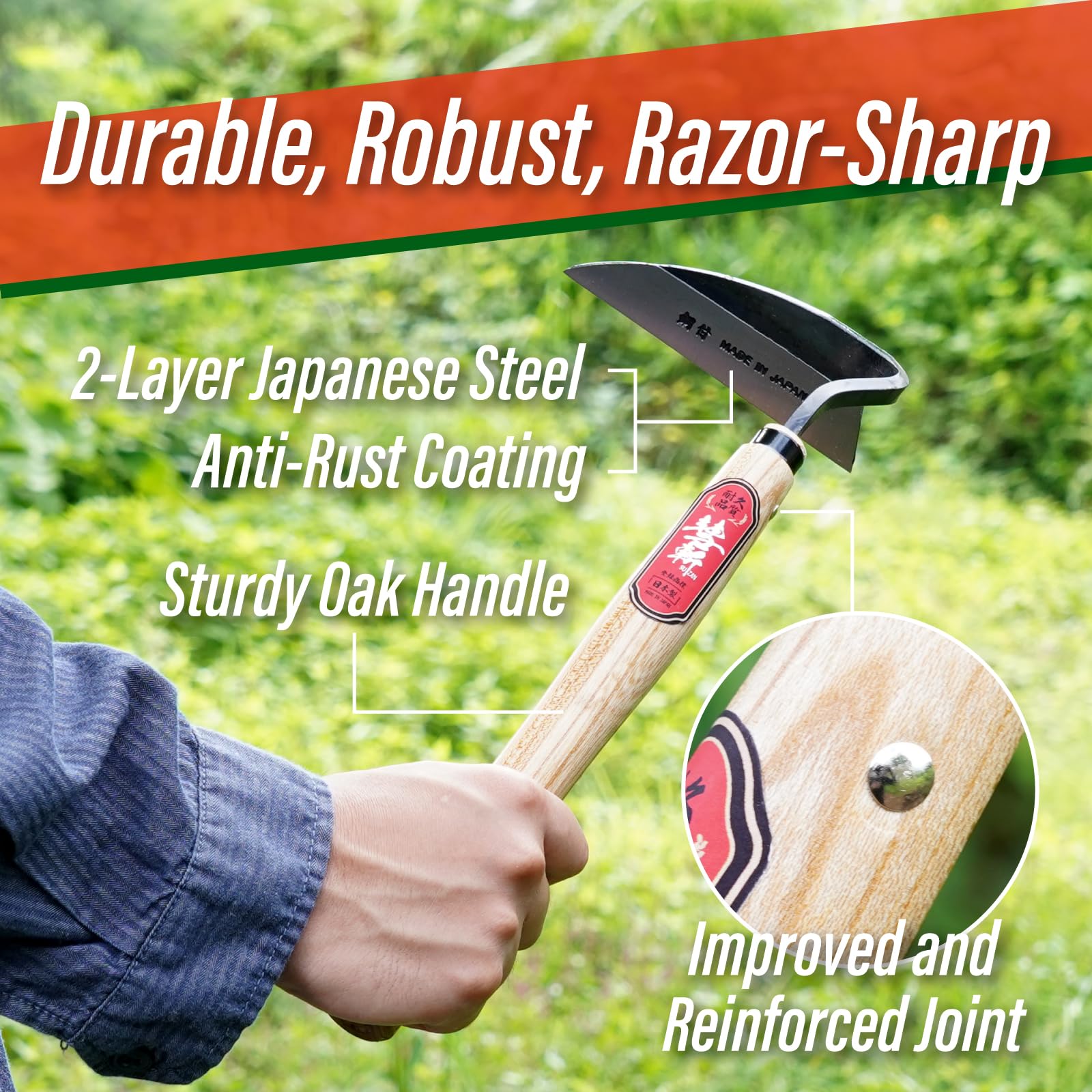SUIZAN Nejiri Kama Weeding Sickle 13"- Japanese Hand Hoe Weed Puller Tool