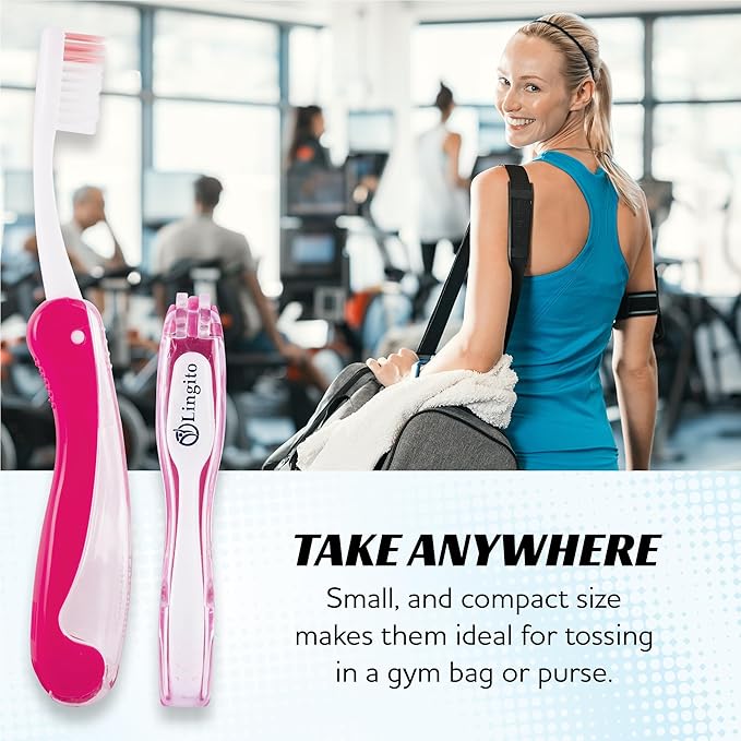 Lingito Travel Mini Toothbrush with Cover, Folding Interlock Toothbrush Adult 4 Pack Soft