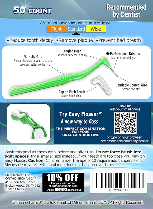 Reusable Interdental Angle Brushes Jumbo Pack - Remove Plaque - Toothpick (Standard - Blue - 50 Count Pack of 2)