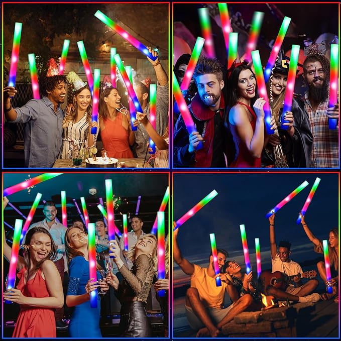 150 PCS Led Foam Sticks, Bulk Glow Sticks with 3 Colors Flashing, Light Up Baton Wands for Kids, Glow Sticks Party Supplies for party, Wedding, Raves, Concert, Camping, Sporting Events