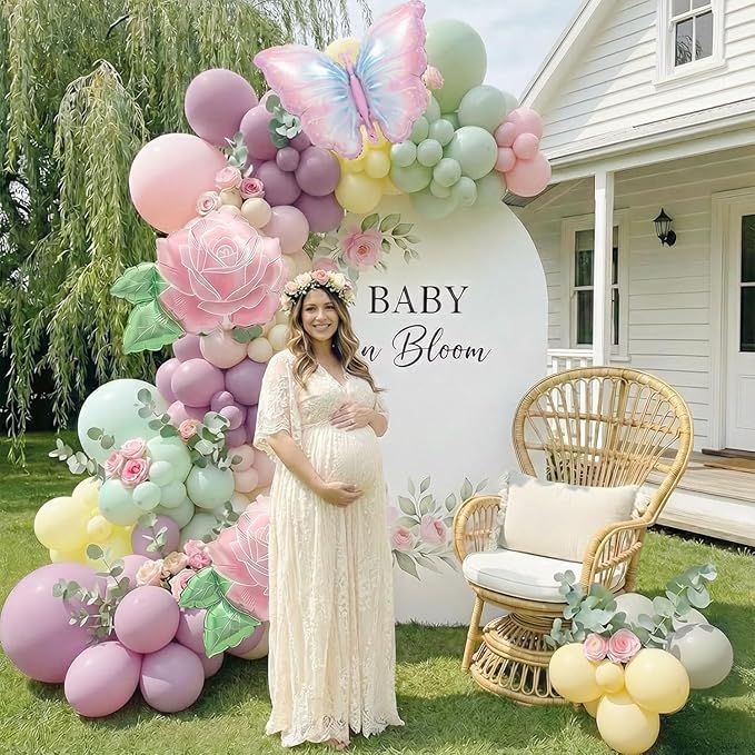 Spring Floral Butterfly Balloon Arch Kit Pastel Lavender Purple pink yellow Balloon Garland with rose Butterfly mylar Balloons for Wildflower Fairy Baby Shower Birthday Garden Tea Party Decorations