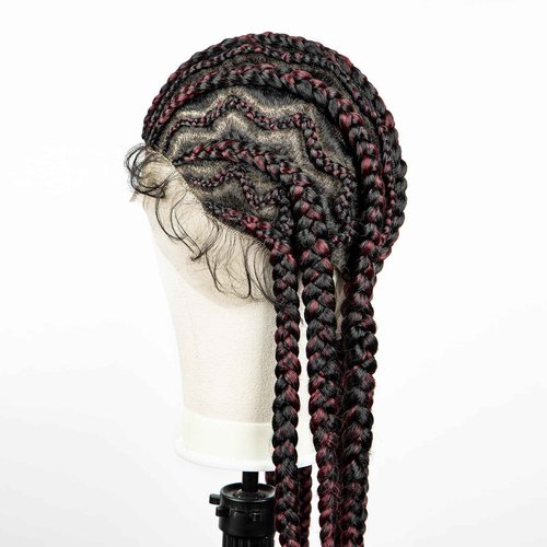 sedittyhair Braided Wigs Synthetic Full Head Lace Wig Braided Wigs for Black Women 36 Inches Braiding Hair Burgundy Color Lace Frontal Lightweight Artificial Braids Wigs with Baby Hair