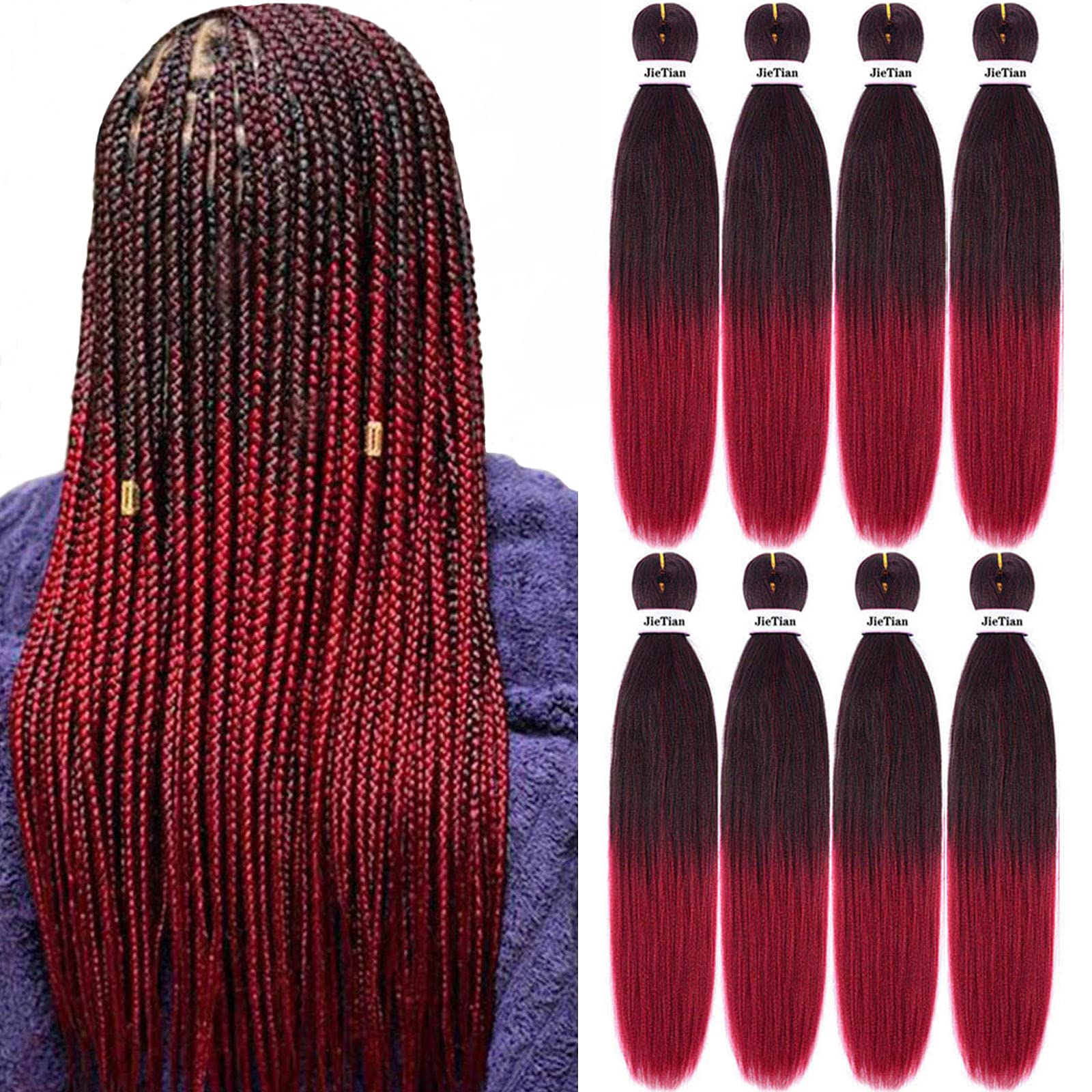 Liang Dian Pre Stretched Braiding Hair Ombre 30 Inch 8 Packs Synthetic Crochet Braids Hot Water Setting Professional Soft Yaki Texture Synthetic Hair Extensions(1B/Bug)