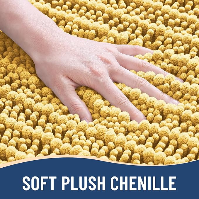 Arotive Luxury Chenille Bathroom Rug Mat, Extra Soft Thick Absorbent Shaggy Bath Rugs, Non-Slip Machine Wash Dry, Plush Bath Mats for Bathroom, Shower and Tub, 34x21, Yellow