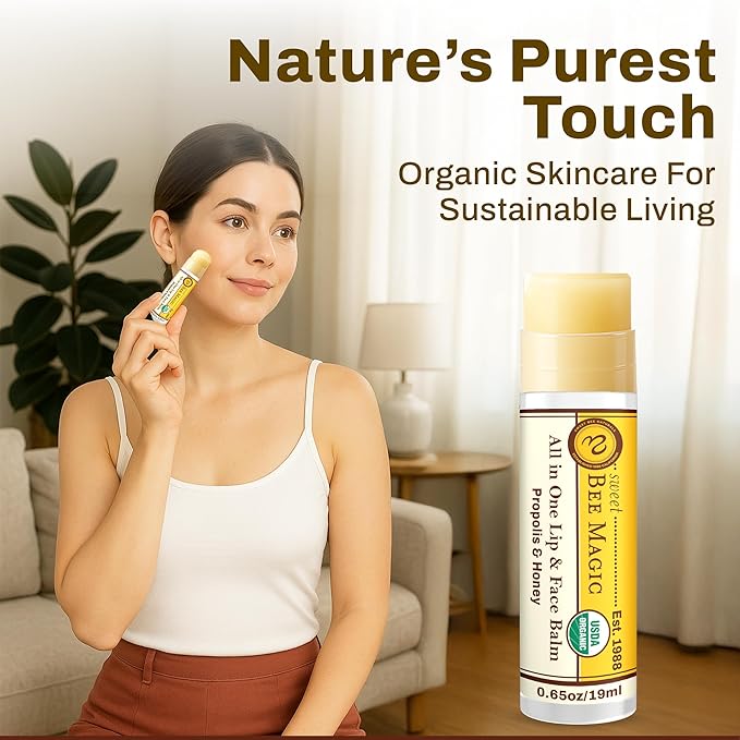 Sweet Bee Naturals Magic Wand - Certified Organic Lip and Face Moisturizing Wand - Natural Chapstick and Balm Wand for Dry Skin and Lips, Non Petroleum Jelly for All Ages and Skin Types, Pack of 2