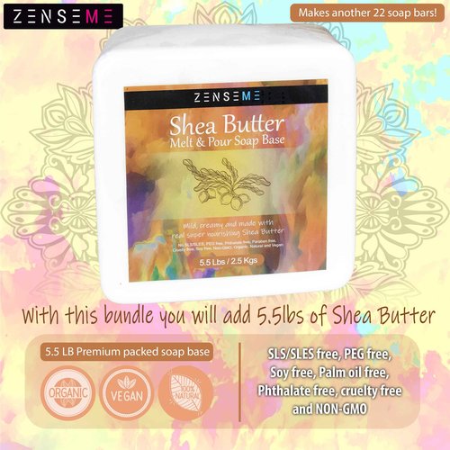 ZenseMe Bundle of Soap Making Kit with 5.5 LB Shea Butter Soap Base Bundle | DIY Melt and pour organic natural supplies for adults, beginners and experts