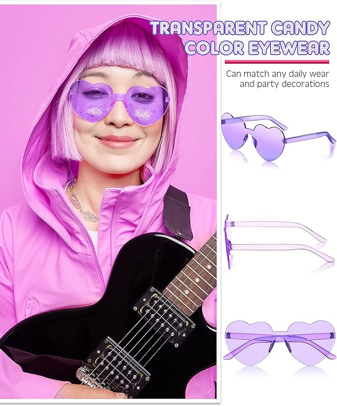Frienda 8 Pairs Heart Shaped Sunglasses for Women Rimless Heart Glasses Candy Color Sunglasses for Party Favor