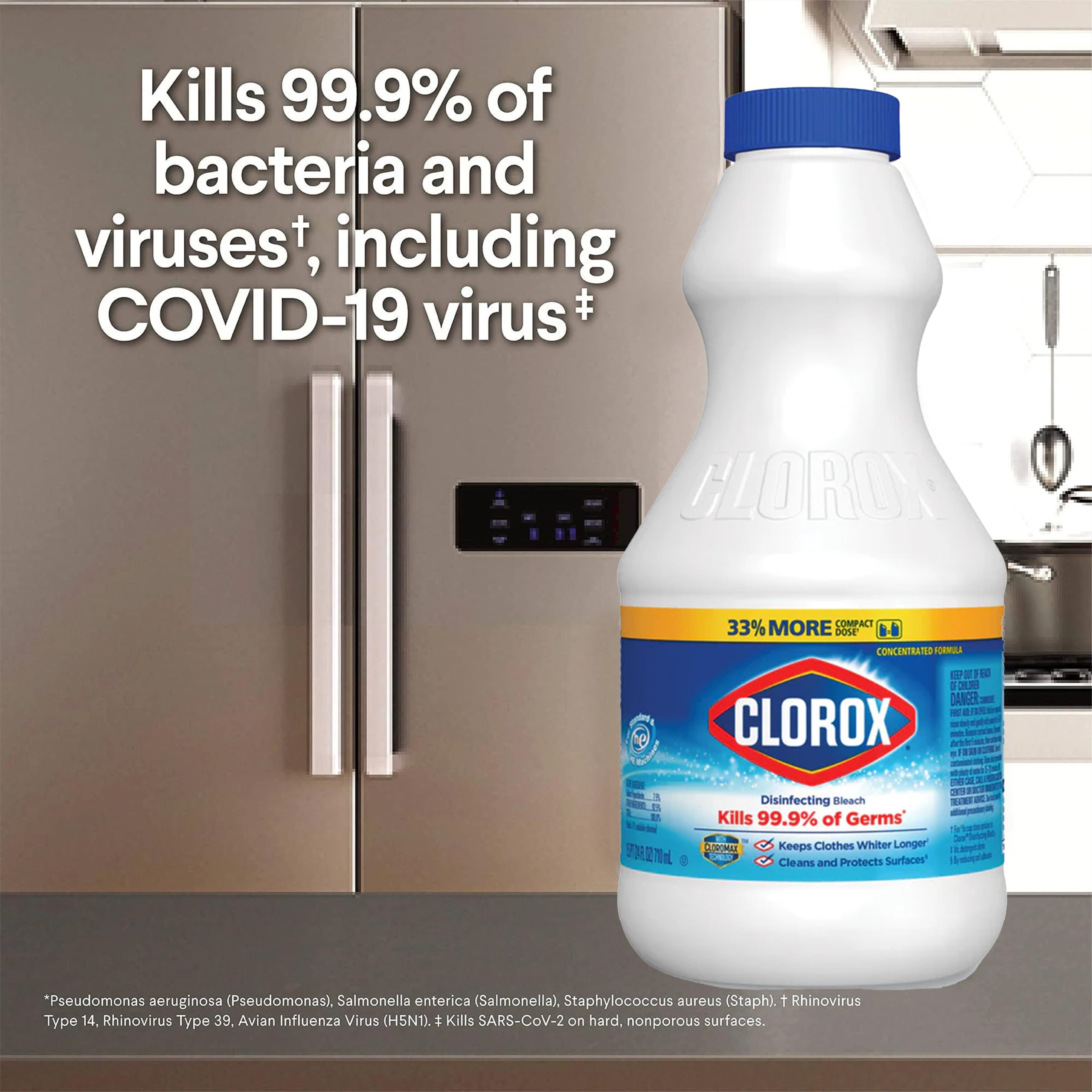 Clorox Regular Disinfecting Bleach Cleaner, 2 Pack Concentrated Liquid Bleach, Removes Mold, Mildew and Stains, Whitens, for Multi Purpose Cleaning and Laundry, 24 oz Bottles