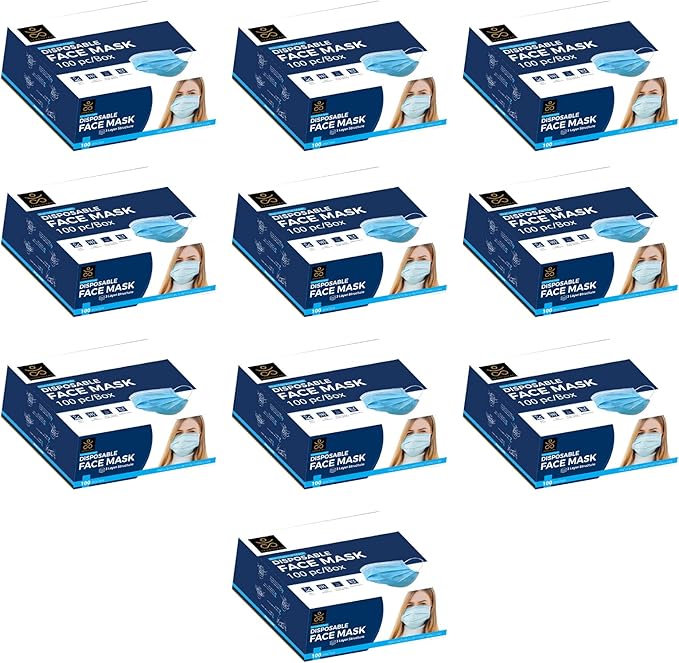 Disposable Face Mask | Pack of 1000 | Safety Face Mask | Non Woven Thick 3-Layer Breathable Mask | Adjustable Earloop, Mouth and Nose Protection | Dust Mask | Masks for Facial Cover