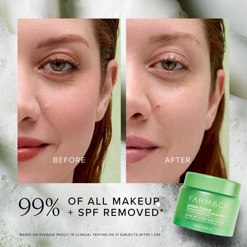 Farmacy Sensitive Skin Makeup Remover Cleansing Balm - Green Clean Waterproof Makeup Remover Balm + Oil Cleanser for Face - Melts Make Up + SPF - Hydrates + Softens Skin - Fragrance-Free (30ml)