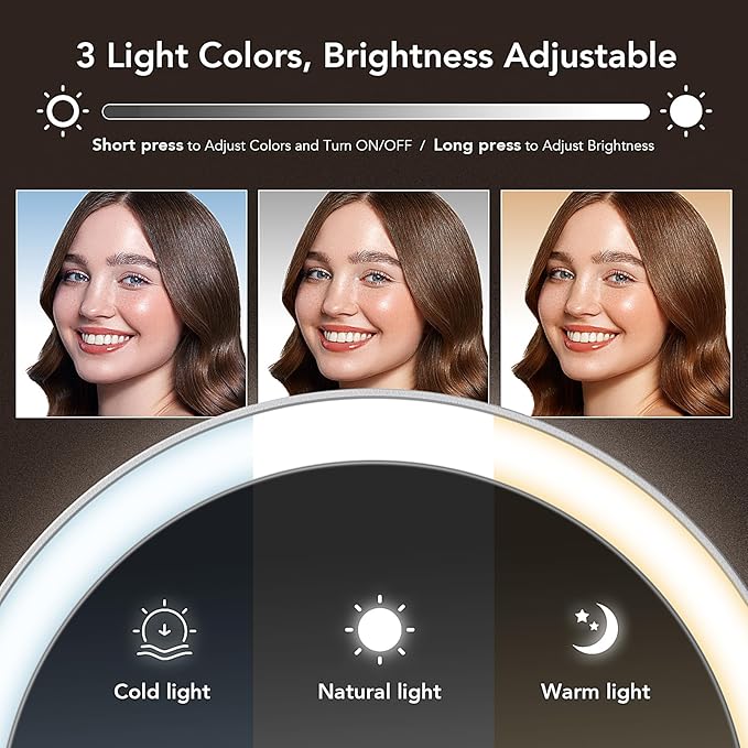 LitBear Travel Makeup Mirror with Light, Rechargeable Double-Sided 10X/1X Magnifying Mirror, Portable Lighted Beauty Mirror, 3 Color Lighting, Dimmable Touch Screen, Tabletop Handhold Hanging (Purple)