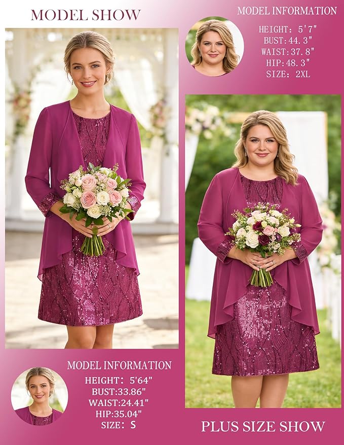 GRACE KARIN Women's Sequin Dress - Wedding Guest & Mother of The Bride Formal Dress - Two Piece Knee Length
