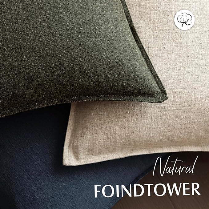 Foindtower Pack of 2, Decorative Linen Solid Throw Pillow Covers Soft Accent Cushion Case Farmhouse Neutral Pillowcase for Chair Couch Sofa Bedroom Living Room Home Decor 18 x 18 Inch Dark Olive Green
