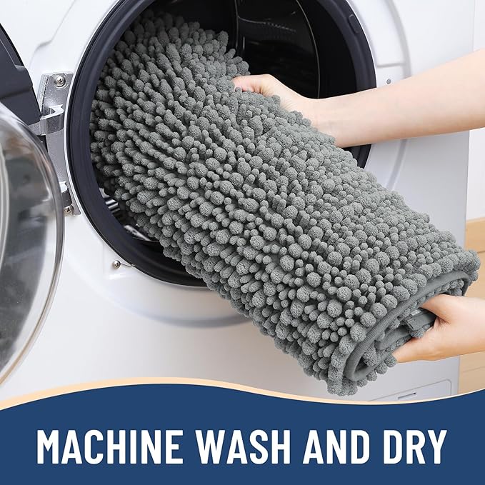 Arotive Luxury Chenille Bathroom Rug Mat, Extra Soft Thick Absorbent Shaggy Bath Rugs, Non-Slip Machine Wash Dry, Plush Bath Mats for Bathroom, Shower and Tub, 24x16, Grey