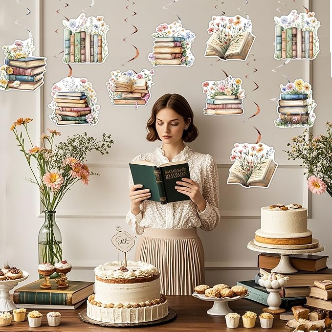 Book Party Decorations Book Hanging Swirls Garland Ceiling Streamers 24pcs for Girls Women Storybook Flowers Birthday Baby Shower Hanging Decors First Chapter Reading Library Books Club Party Supplies