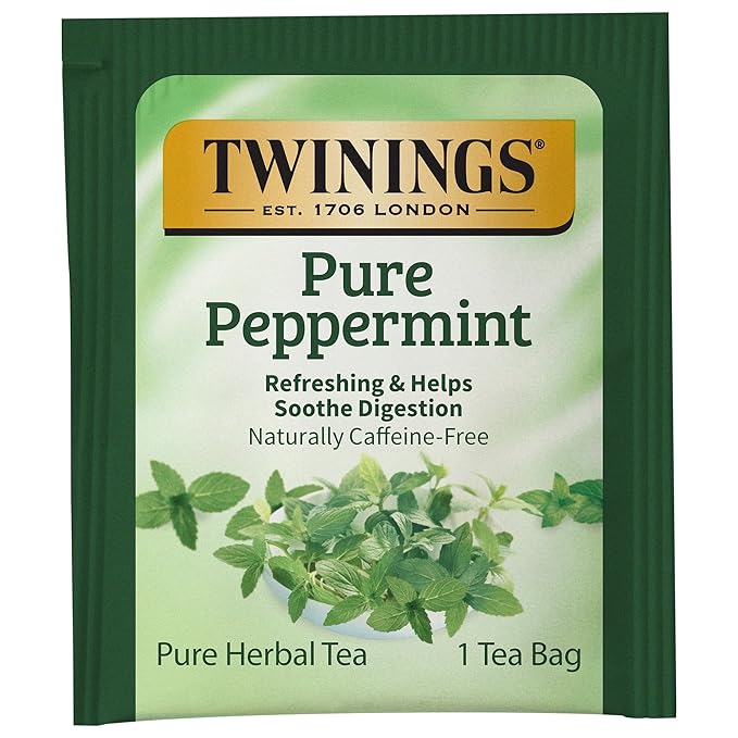 Twinings Pure Peppermint Herbal Tea Individually Wrapped Bags, 20 Count (Pack of 1), Fresh Minty Flavour, Naturally Caffeine-Free, Enjoy Hot or Iced, 20 Teabags