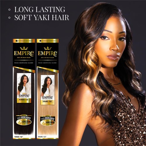 Sensationnel Empire yaki human hair - Tangle Free Weaving for Quick Weave and Sew in Styles for Faux Highlights and Fauxmiddlepart Leave Out - 2 Pack (12 inch, 1 JETBLACK)