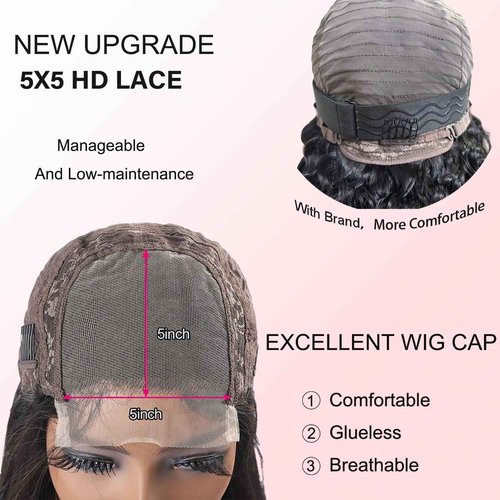SODLIS 5x5 HD Lace Closure Wigs Human Hair Wear And Go Glueless Wigs Human Hair Pre Plucked With Baby Hair Ready to Go Deep Wave Lace Front Wigs Human Hair for Women (Black, 22 Inch, Curly)