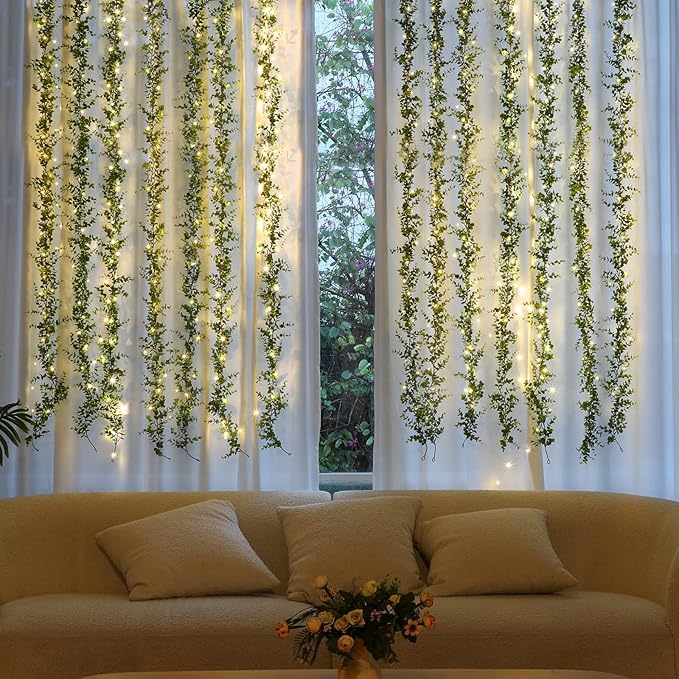 Dolicer 3 Pack Artificial Eucalyptus Garland, 6Ft/Pcs Greenery Garland Faux Vines Garlands Plant Artificial Hanging Eucalyptus Leaves Green Garlands Decor for Bedroom Wedding Arch Wall Party Table