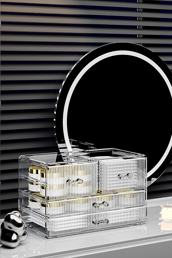 ZHIAI Stackable Storage Drawers, Acrylic Bathroom Counter Organizer Clear Makeup Organizers for Vanity, Kitchen Cabinets, Bathroom, Undersink, Home Organization and Storage (4 Drawers, Pattern D)