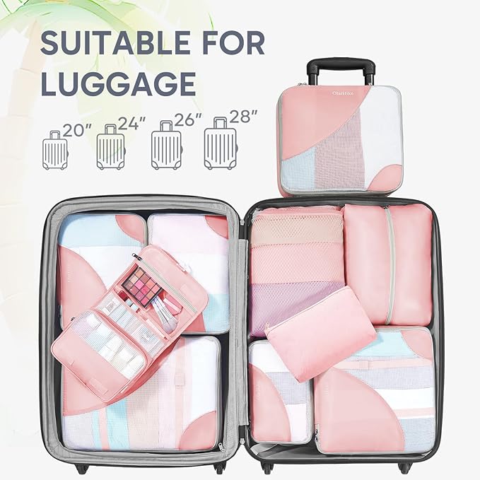 10 Set Packing Cubes for Travel, Gifts for Women Mom,Anti-Tearing Suitcase Organizer for Luggage with Shoe & Hanging Toiletry Bag,OlarHike Vacation Essentials & Accessories for Cruise Ship