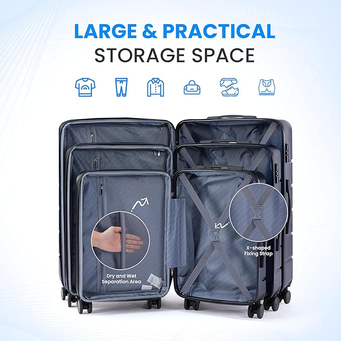 Simple Deluxe 28 Inch Expandable Hardside Carry On with Spinner Wheels & TSA Lock, ABS Hard Shell Lightweight Rolling Luggage Suitcase, Blue