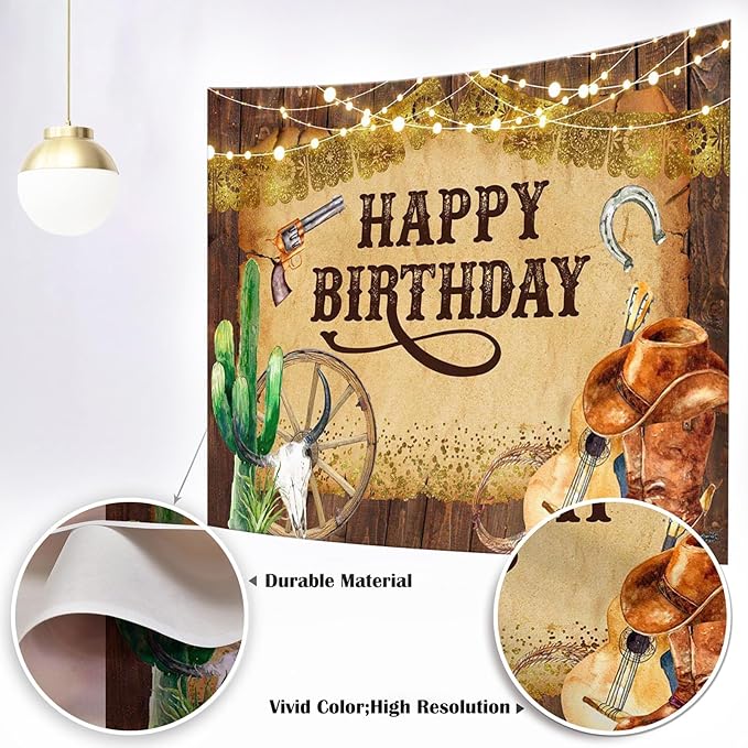 Mocsicka Western Backdrop Western Party Decorations Wild West Rodeo Cowboy Background Brown for Boys Birthday Party Supplies Banner for Photography (10x7ft(120x82 inch))