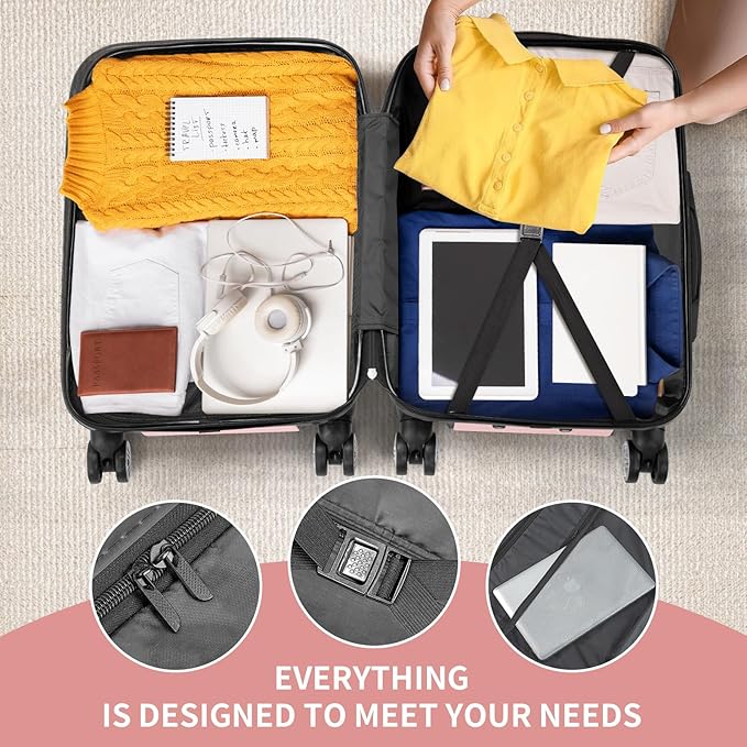 Karl home Luggage Sets 3 Piece, ABS Hardside Suitcase Set with Double Spinner Wheels & TSA Lock for Travel Business, 3-Piece Set (20/24/28), Light Pink