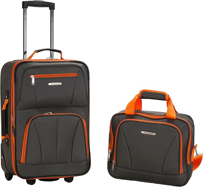 Rockland Fashion Softside 2 Piece Luggage Set, Expandable, (14" Tote/19" Upright), Charcoal