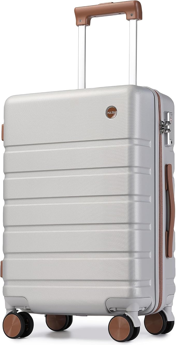 Hulsin Carry on Luggage Suitcase, 22x14x9 Airline Approved 20 Inch Hardside Carry-on Luggage with Spinner Wheels, Hard Shell Luggage with TSA Lock, Hard Case Small Travel Suitcase (Silvery, 20-Inch)