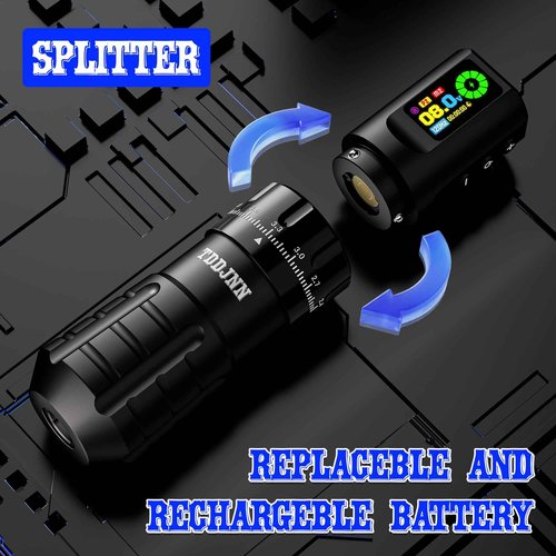 Complete Tattoo Machine Kit with TDDJNN Wireless Rotary Tattoo Pen/Gun 1800mAh LED Battery 7 Strokes Length Normal/Stippling Modes RCA Adapter 20 Cartridge Needles for Pro Artists & Beginners (BLACk)