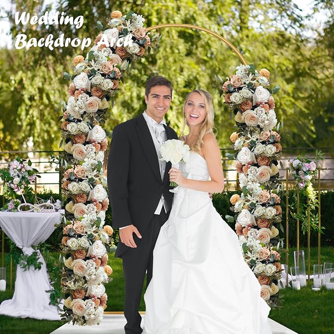 6.6FT Metal Wedding Arch Stand Gold Square Arched Backdrop Frame for Party Ceremony Valentines Day Birthday Bridal Baby Shower Garden Floral Balloon Arch Decoration