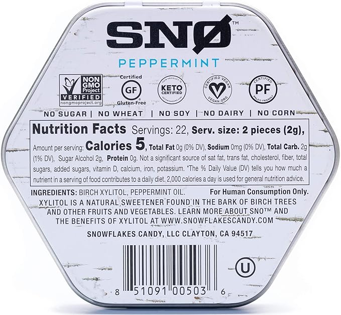 Mint Assortment KETO Xylitol Candy Chips (6-Pack) - SNØ 1.5oz Tin - Sugar-Free Candy With Only 2 Ingredients | Low Carbs, Diabetic-Friendly, Non-GMO, Vegan, GF & Kosher | Purest candy in the world!