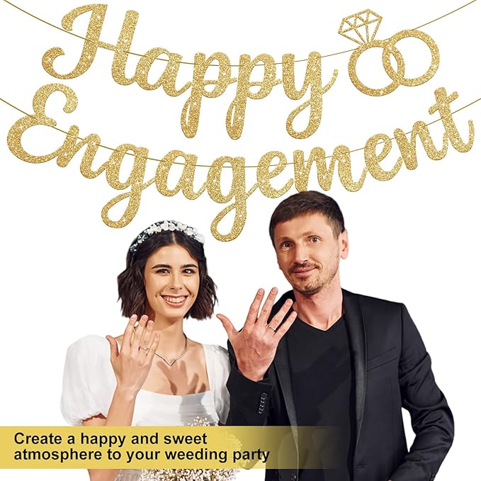 Happy Engagement Banner, Engagement Party Decorations, Engaged Banner Sign for proposal Wedding Decor Bridal Shower Bachelorette Party Decorations