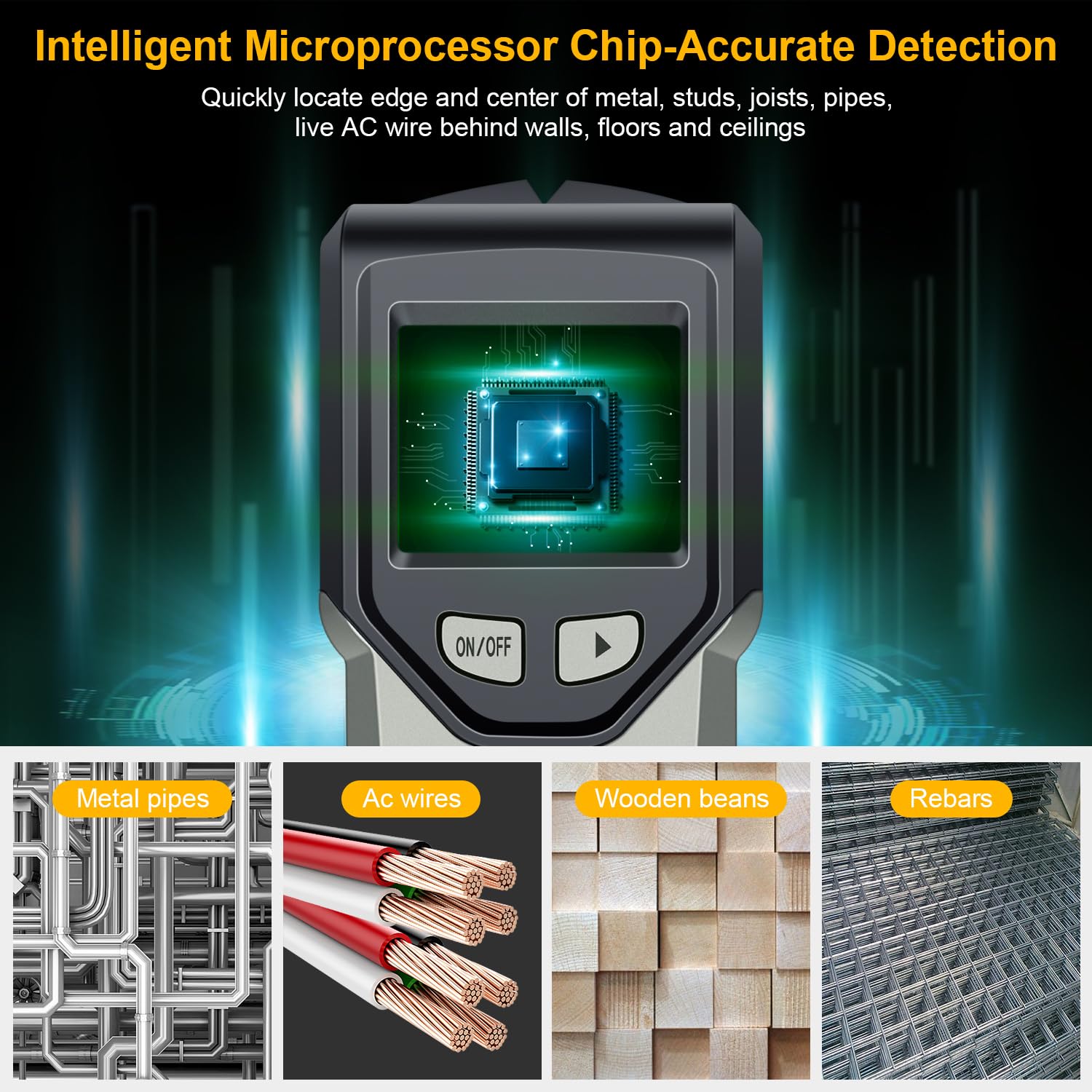 Stud Finder Wall Scanner - 5 in 1 Stud Finder Tool w/Smart Chip and HD LCD Display, Stud Detector Beam Finders for the Center and Edge of Wood AC Wire Metal Studs Joist Pipe (Grayish)