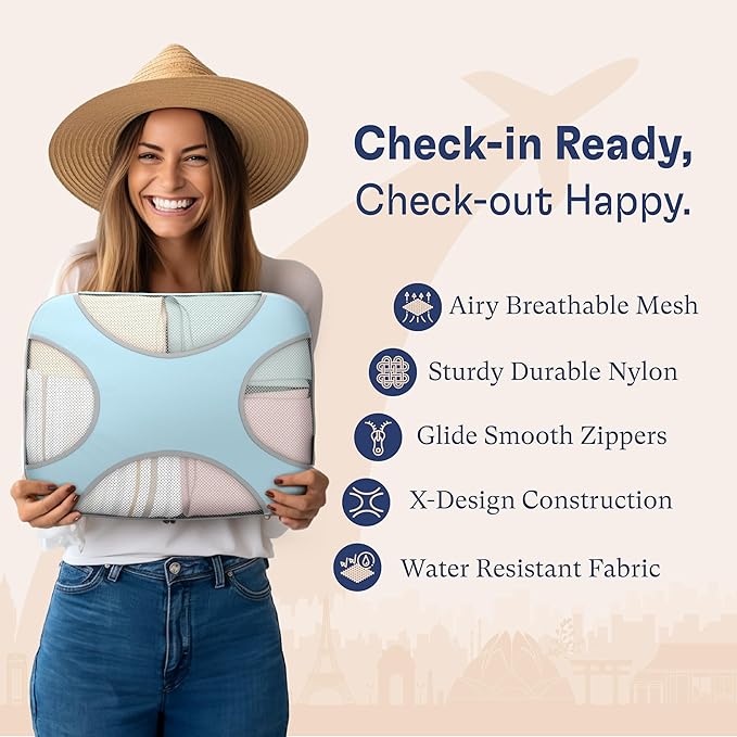 Shacke Packing Cubes for Travel 5 Set - Premium Luggage Organizer Bags - Versatile Travel Organizer for Women and Men - Optimized Packing Bags - Travel Essentials (Sky Blue)