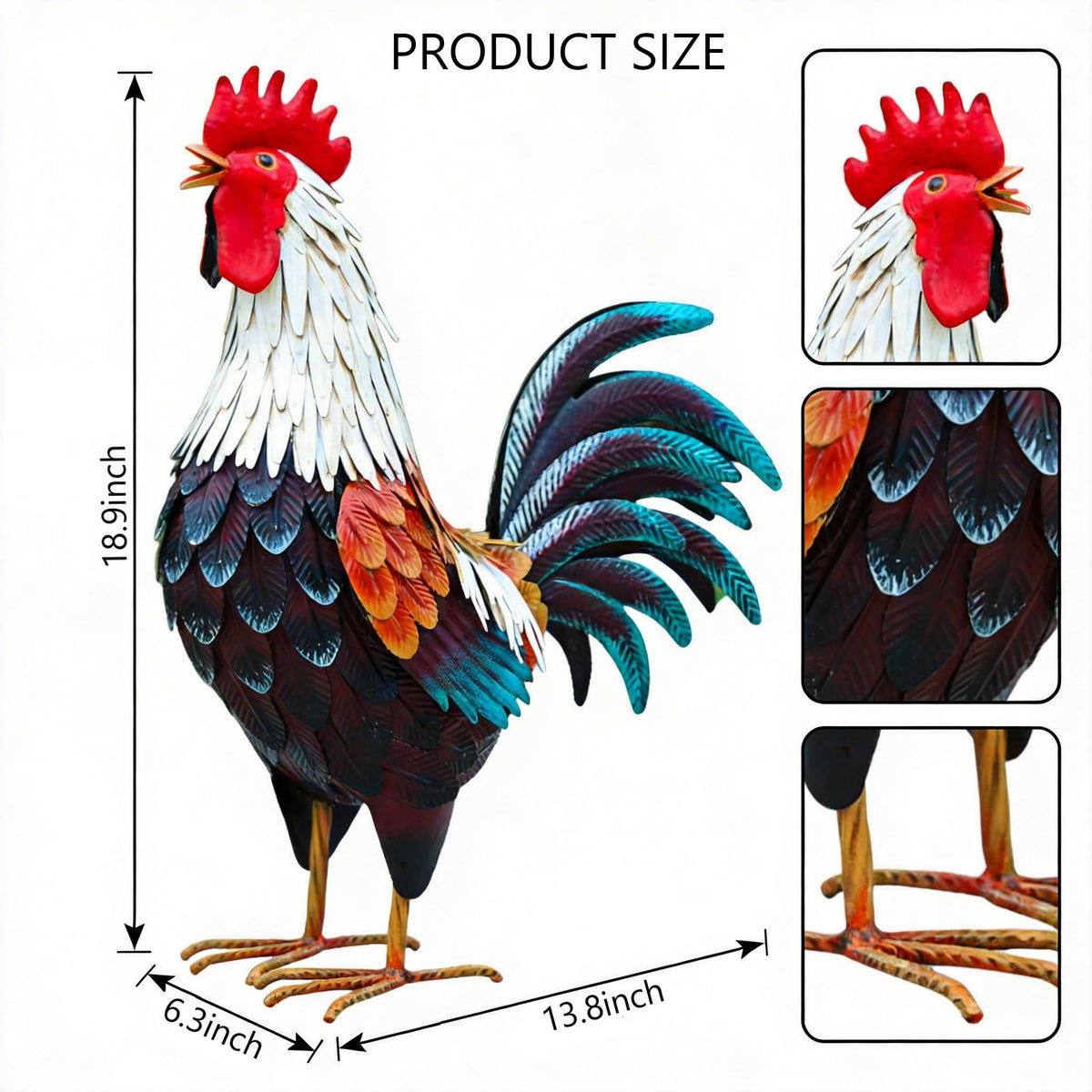 chisheen Metal Rooster Decor,Yard Chicken Decorations,Outdoor Garden Statues, Metal Chicken Sculpture for Backyard Patio Kitchen Decor & Lawn Ornaments
